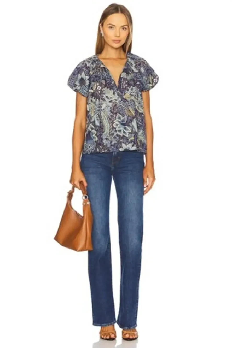 sold**Issa Batik Print Short Puff Sleeves Top in Portofino 00